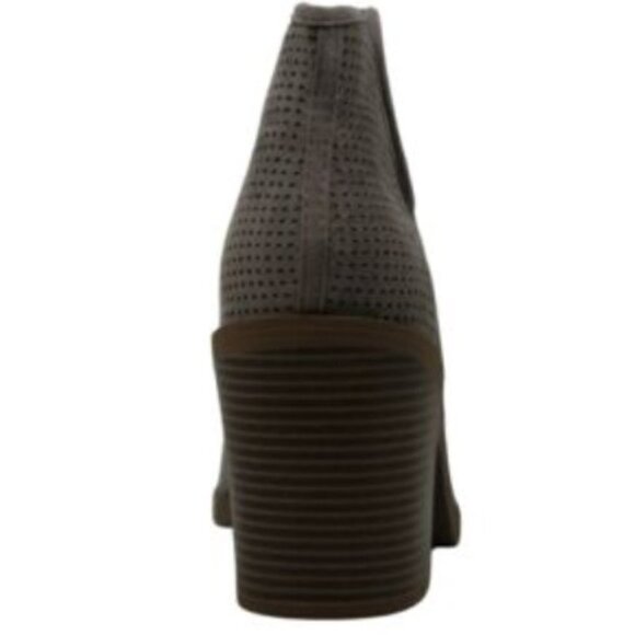 Soda Tarpon Faux Suede Mesh Perforated Chunky Heel Gray Taupe Ankle Boots - Picture 6 of 15